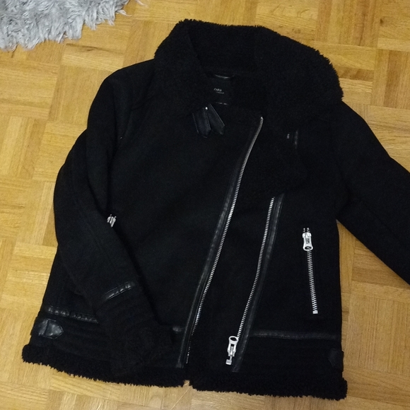 Zara suede fuzzy moto jacket